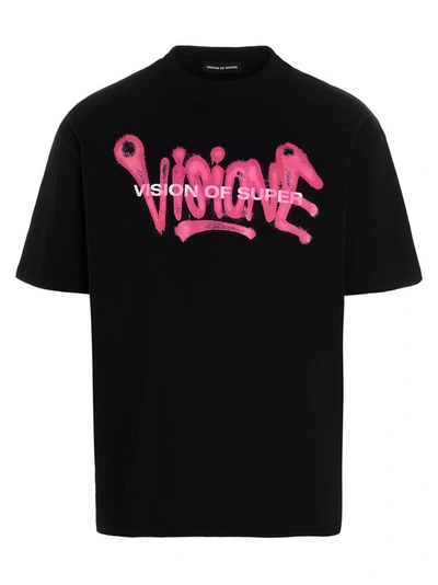 Shop Vision Of Super Men's Black Cotton T-shirt