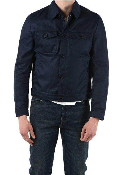 Shop Prada Men's Blue Cotton Outerwear Jacket