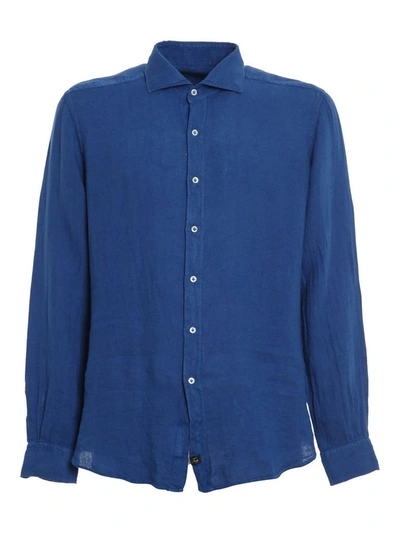 Shop Fay Men's Blue Linen Shirt