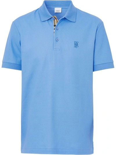 Shop Burberry Men's Light Blue Cotton Polo Shirt