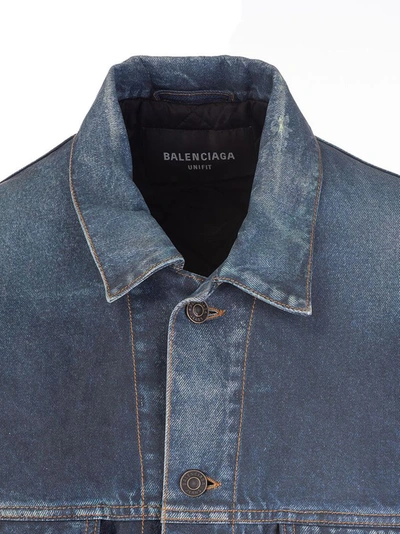 Shop Balenciaga Men's Blue Leather Jacket