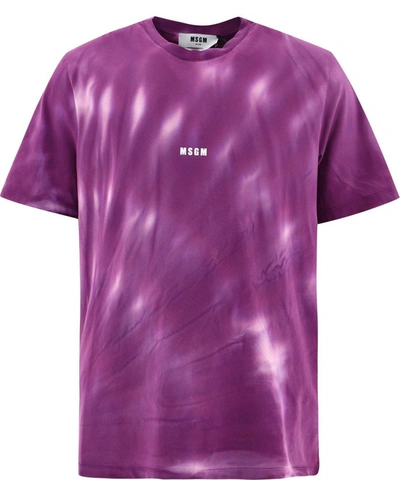 Shop Msgm Men's Purple Cotton T-shirt