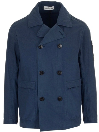 Shop Stone Island Men's Blue Cotton Coat