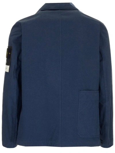 Shop Stone Island Men's Blue Cotton Coat