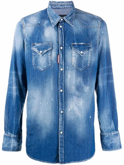 Shop Dsquared2 Men's Blue Cotton Shirt