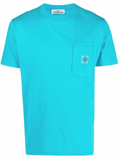 Shop Stone Island Men's Light Blue Cotton T-shirt