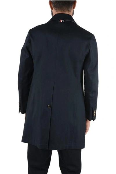 Shop Thom Browne Men's Blue Cotton Trench Coat