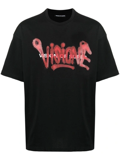 Shop Vision Of Super Men's Black Cotton T-shirt