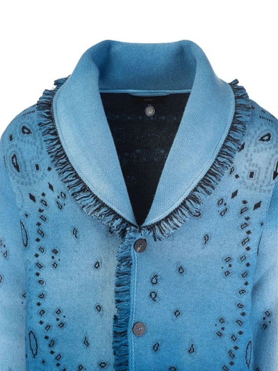 Shop Alanui Men's Blue Wool Cardigan