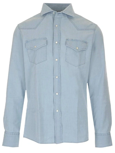 Shop Brunello Cucinelli Men's Light Blue Shirt