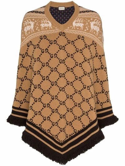 Shop Gucci Men's Beige Wool Poncho