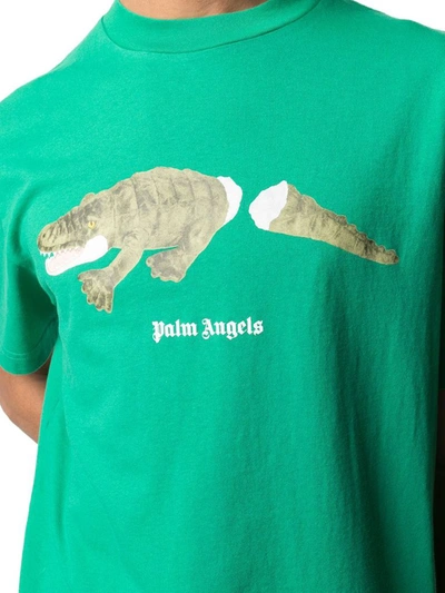 Shop Palm Angels Men's Green Cotton T-shirt