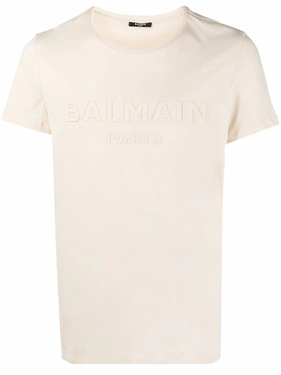 Shop Balmain Men's Beige Cotton T-shirt