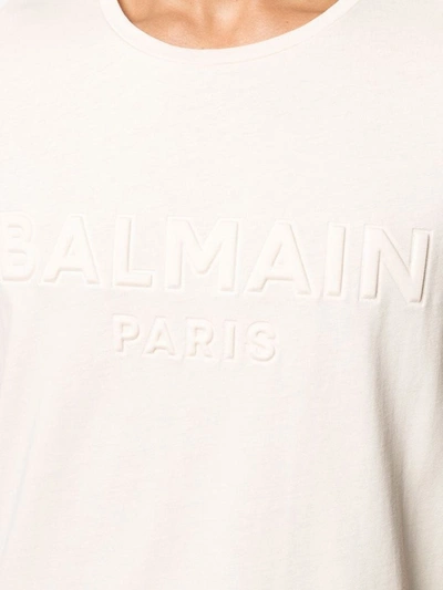 Shop Balmain Men's Beige Cotton T-shirt