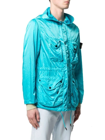 Shop Stone Island Men's Light Blue Polyester Outerwear Jacket