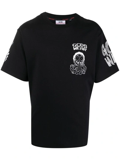 Shop Gcds Men's Black Cotton T-shirt