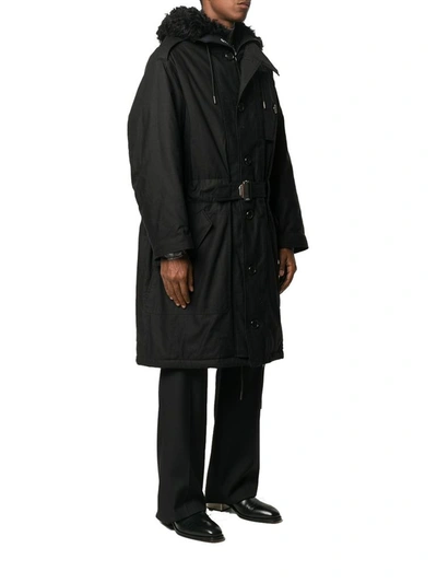 Givenchy Furry Hood Belted Parka Coat In Black