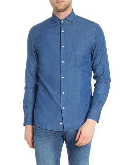 Shop Aspesi Men's Blue Cotton Shirt