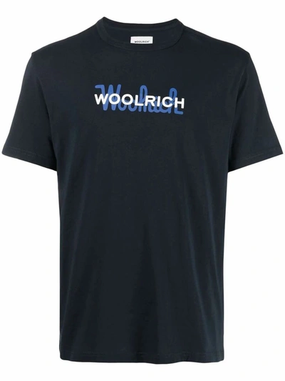 Shop Woolrich Men's Blue Cotton T-shirt