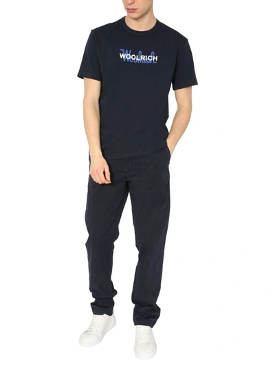 Shop Woolrich Men's Blue Cotton T-shirt