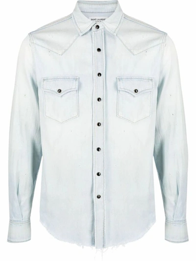 Shop Saint Laurent Men's Light Blue Cotton Shirt