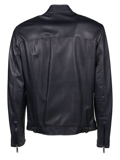Shop Etro Men's Blue Leather Outerwear Jacket