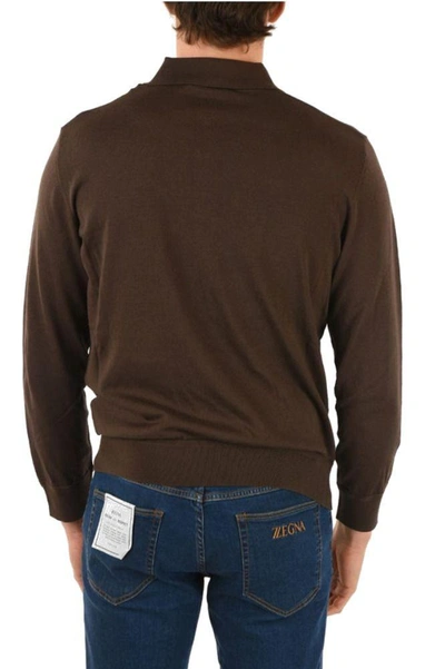 Shop Ermenegildo Zegna Men's Brown Cotton Polo Shirt