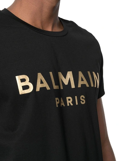 Balmain Cotton T-shirt With Laminated Logo Print In Nero | ModeSens