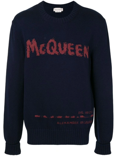Shop Alexander Mcqueen Men's Blue Cotton Sweater