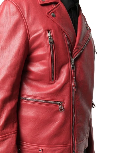 Shop Alexander Mcqueen Men's Red Leather Outerwear Jacket