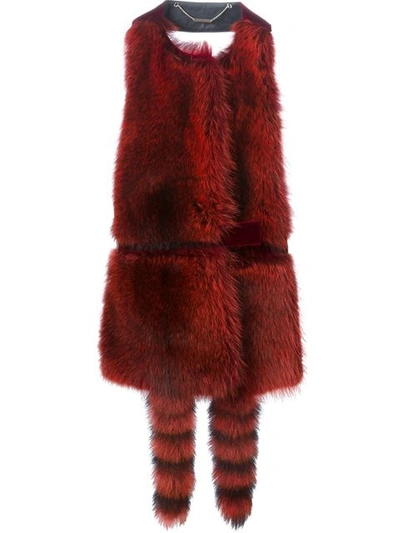 Givenchy Red & Black Raccoon Fur Vest In Red-blk