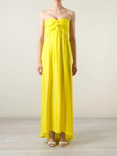 Shop Msgm Gathered Strapless Gown - Yellow