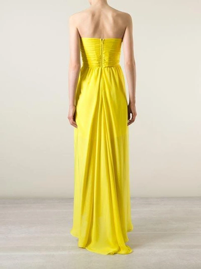 Shop Msgm Gathered Strapless Gown - Yellow