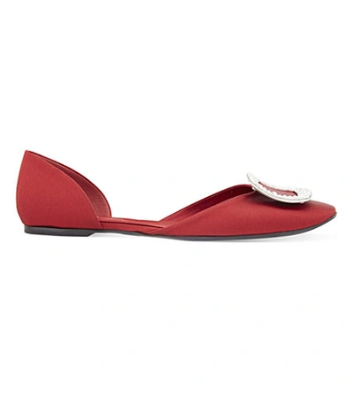 Shop Roger Vivier Chips Strass Silk Ballerina Flats In Red/dark