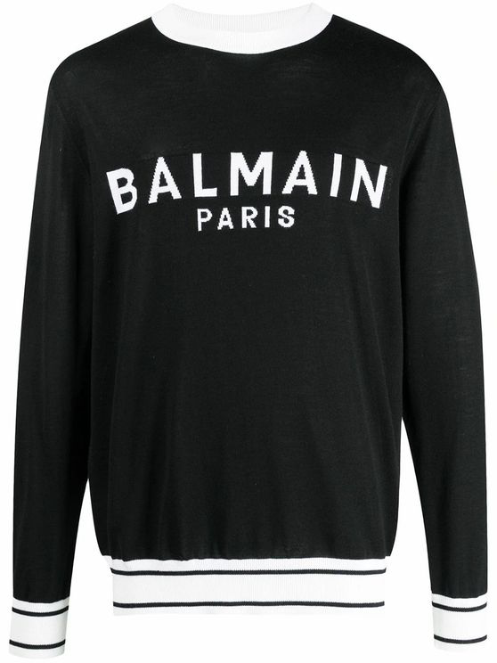 Balmain Black & White Wool Logo Sweater In Black/white | ModeSens