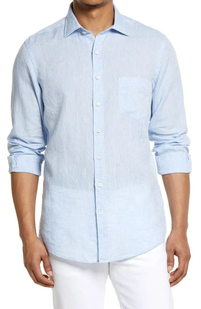 Shop Rodd & Gunn Seaford Linen Button-up Shirt In Powder Blue
