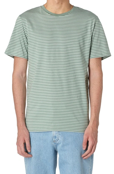 Shop Apc Aurelien Stripe Crewneck T-shirt In Kae Gray Green