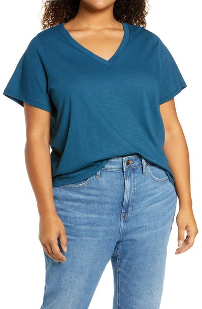 Shop Madewell Whisper Cotton V-neck T-shirt In Blue Hematite