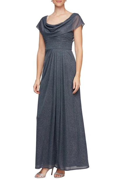 Shop Alex Evenings Cowl Neck A-line Gown In Smoke