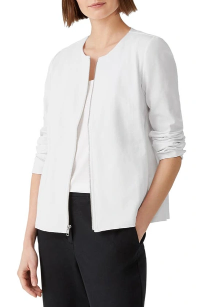 Shop Eileen Fisher Zip Front Organic Cotton Blend Jacket In White