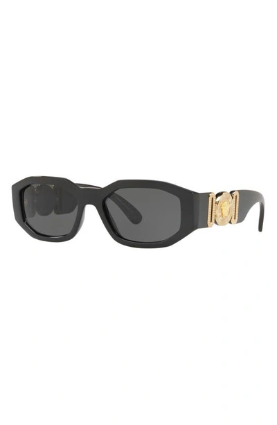 Shop Versace Biggie 53mm Round Sunglasses In Black Solid