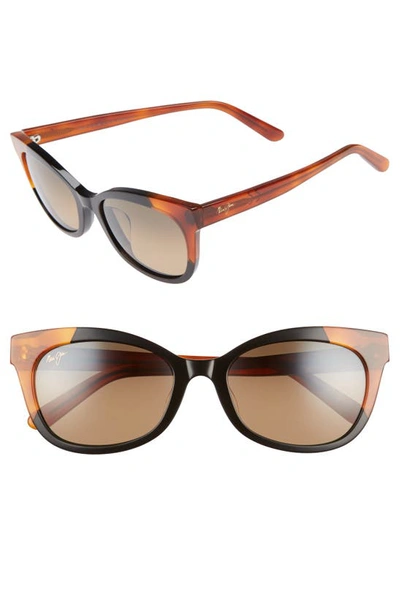 Shop Maui Jim Ilima 53mm Polarizedplus2 Cat Eye Sunglasses In Gloss Black/ Bourbon Tortoise