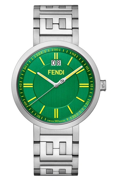 Shop Fendi Forever  Bracelet Watch, 39mm In Silver/ Green/ Silver