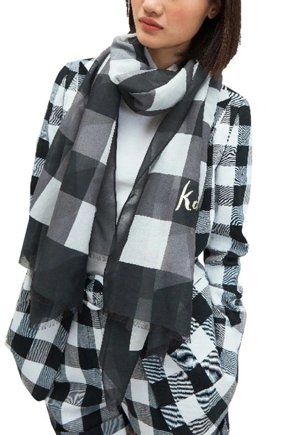 Shop Kate Spade Party Plaid Print Oblong Scarf In Black