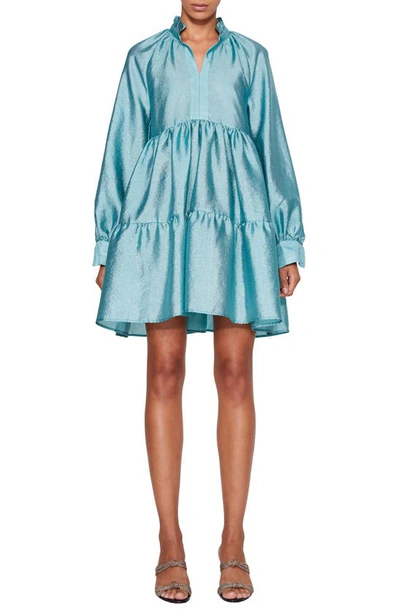 Shop Stine Goya Jasmine Long Sleeve Taffeta Minidress In Aqua