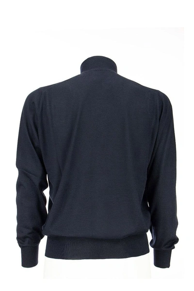 Shop Brunello Cucinelli Cashmere And Silk Lightweight Turtleneck Cardigan In Navy Blue