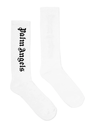 Shop Palm Angels Ns Logo Socks White Black In Black Fuchsia