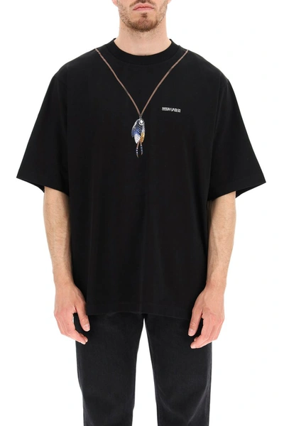Shop Marcelo Burlon County Of Milan Marcelo Burlon Single Chain Feathers Oversized T-shirt In Black Blue