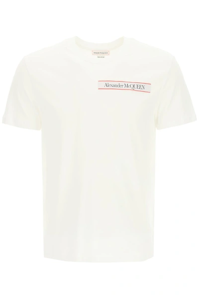 Shop Alexander Mcqueen Selvedge Logo Tape T-shirt In White Mix