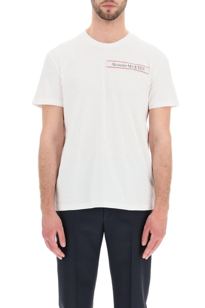 Shop Alexander Mcqueen Selvedge Logo Tape T-shirt In White Mix